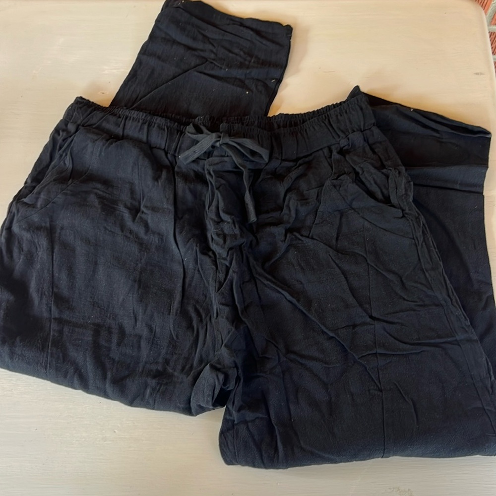 Wide Leg Black Linen Yoga Pants